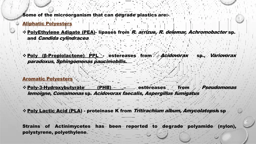 some of the microorganism that can degrade