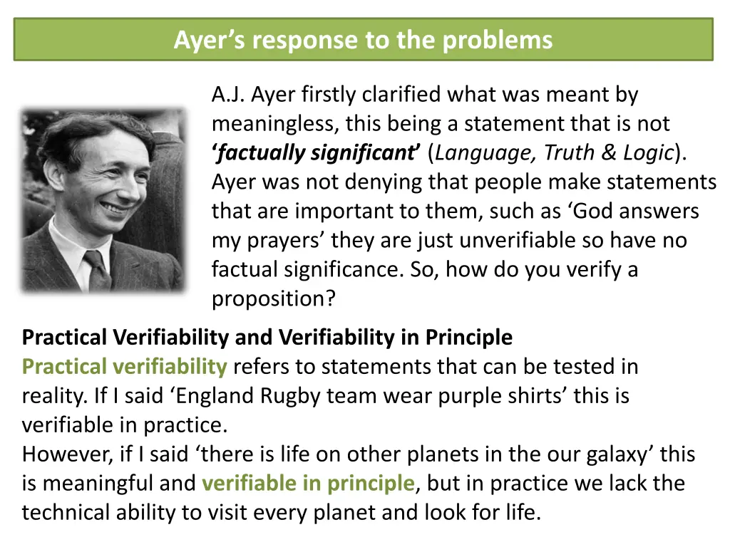 ayer s response to the problems