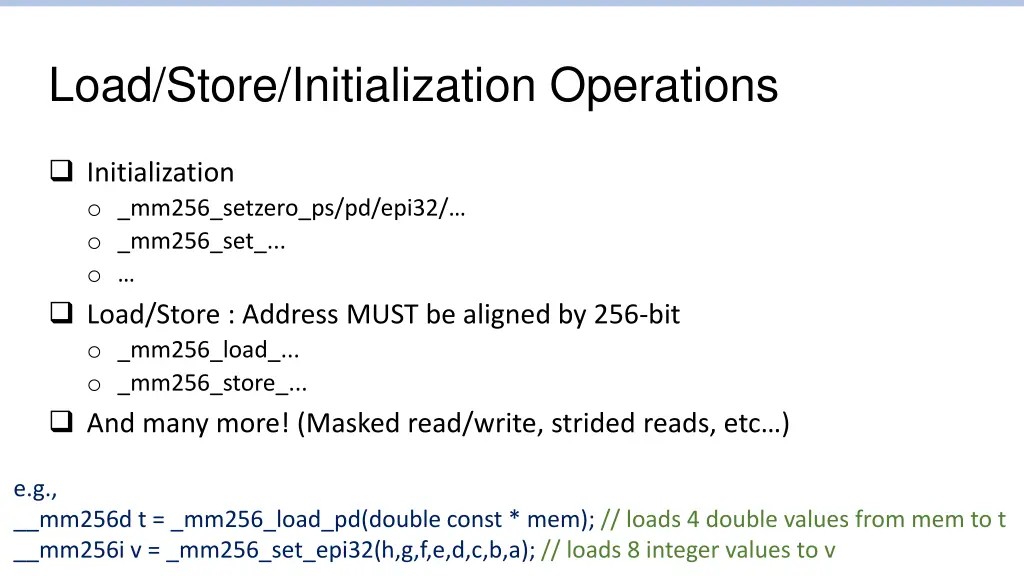 load store initialization operations