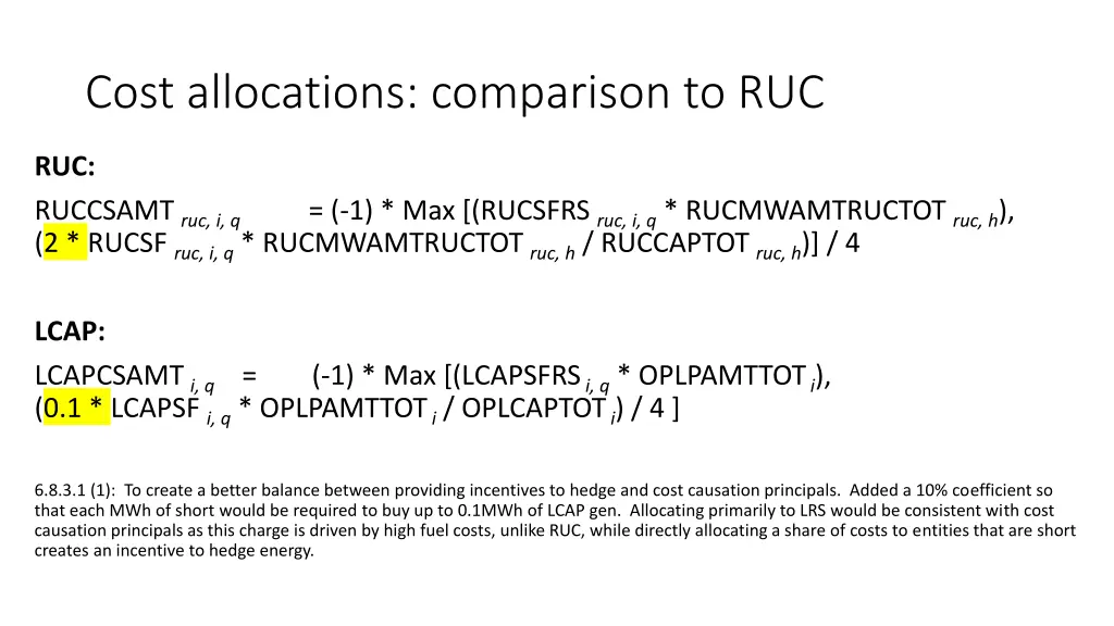 cost allocations comparison to ruc