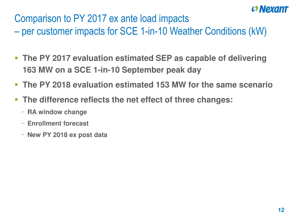 comparison to py 2017 ex ante load impacts