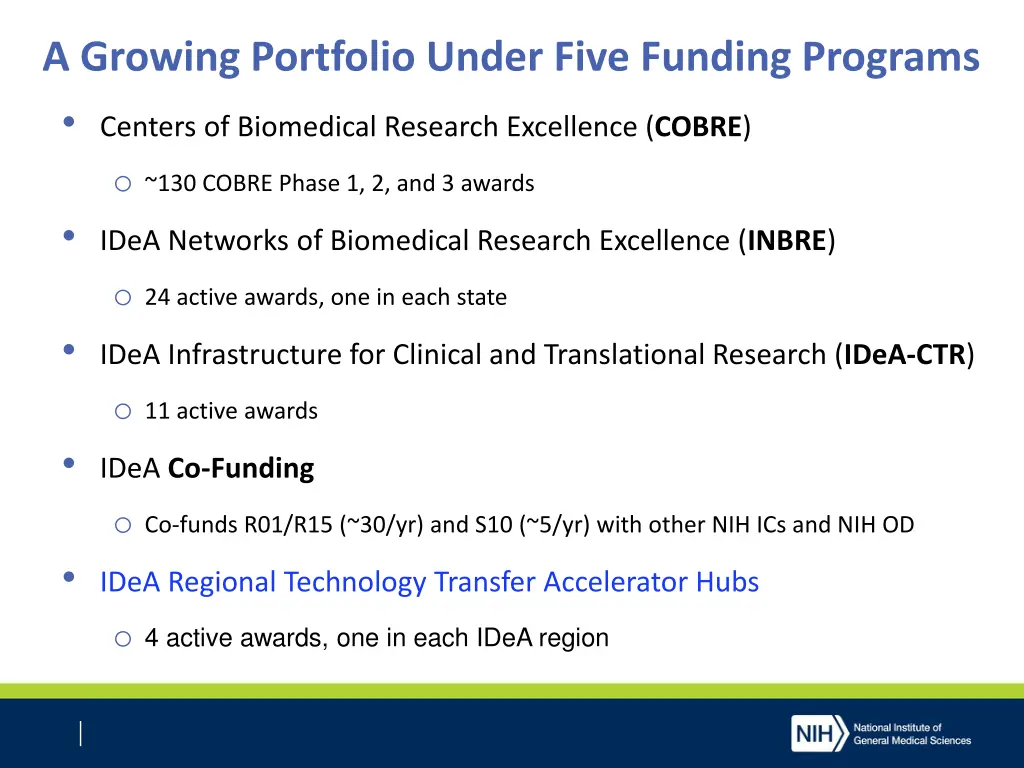 a growing portfolio under five funding programs