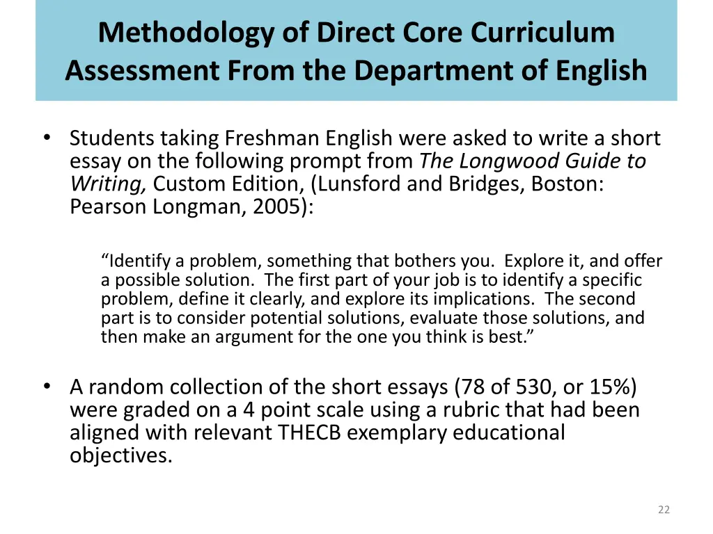 methodology of direct core curriculum assessment