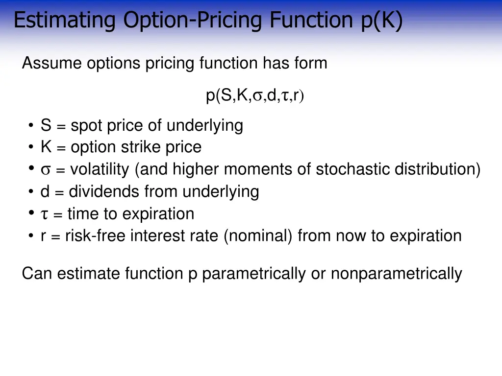 estimating option pricing function p k