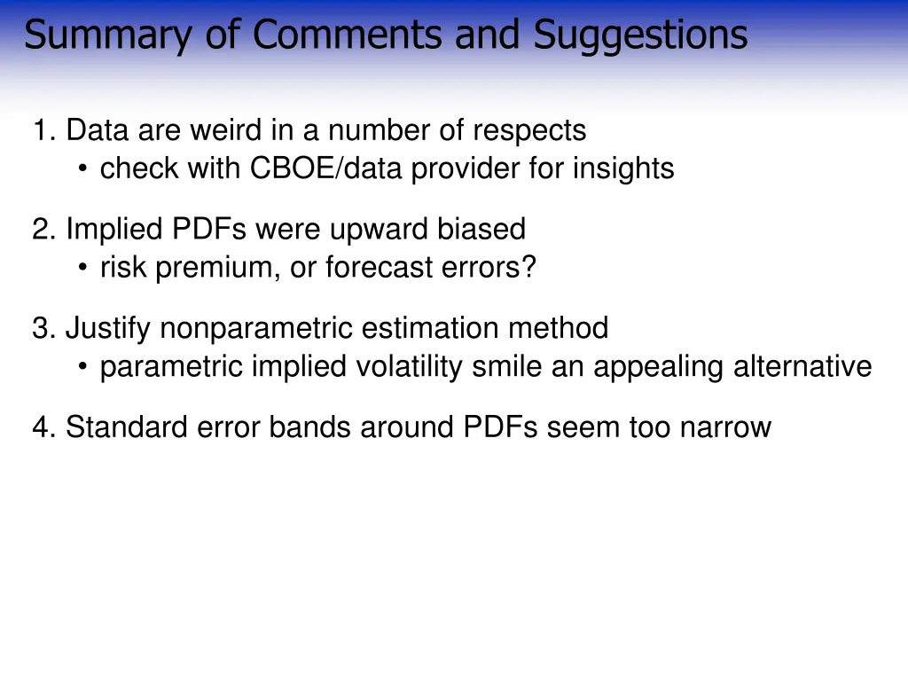 summary of comments and suggestions