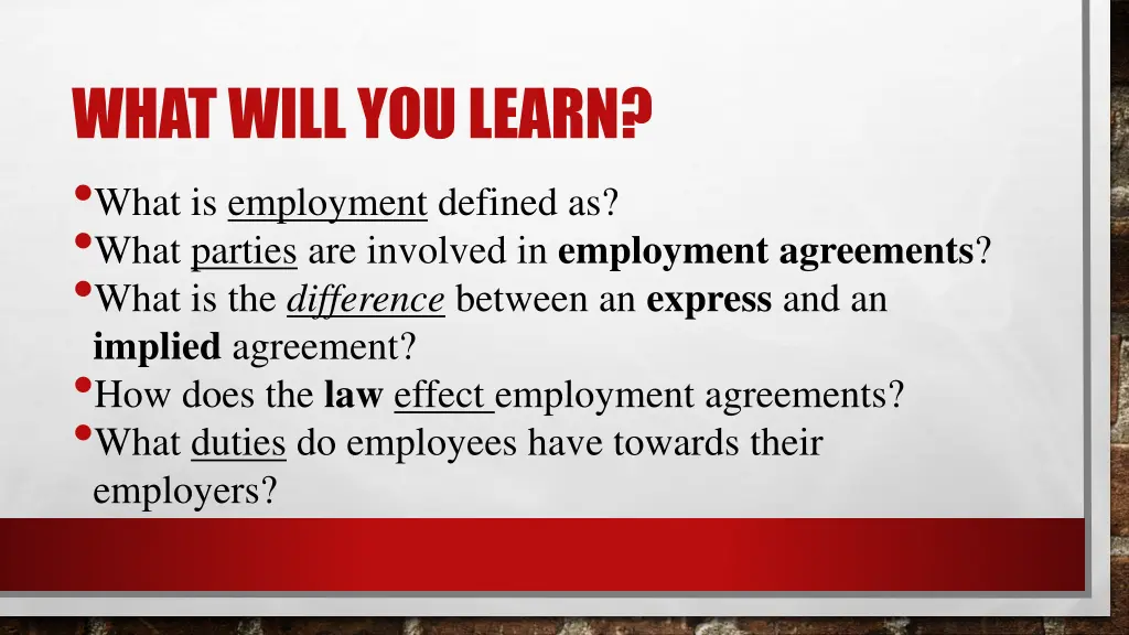 what will you learn what is employment defined