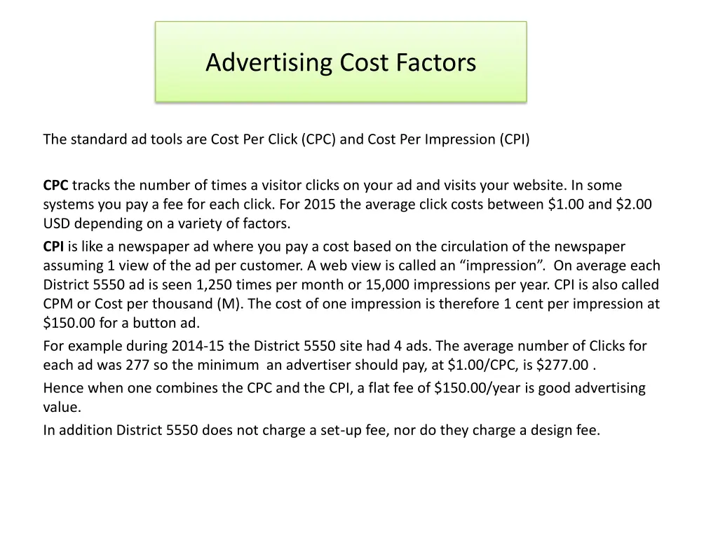 advertising cost factors