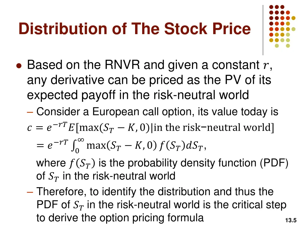 distribution of the stock price 1