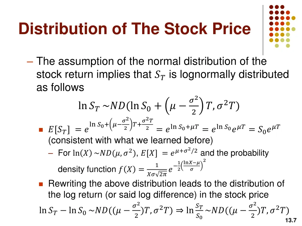 distribution of the stock price 3