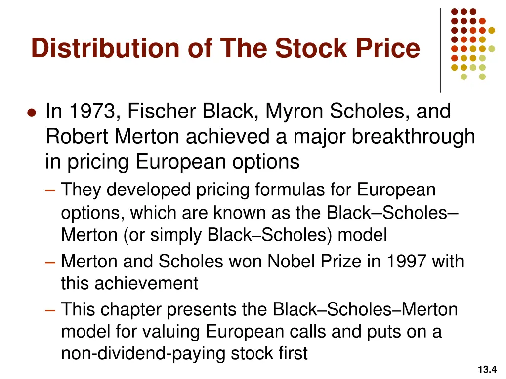 distribution of the stock price