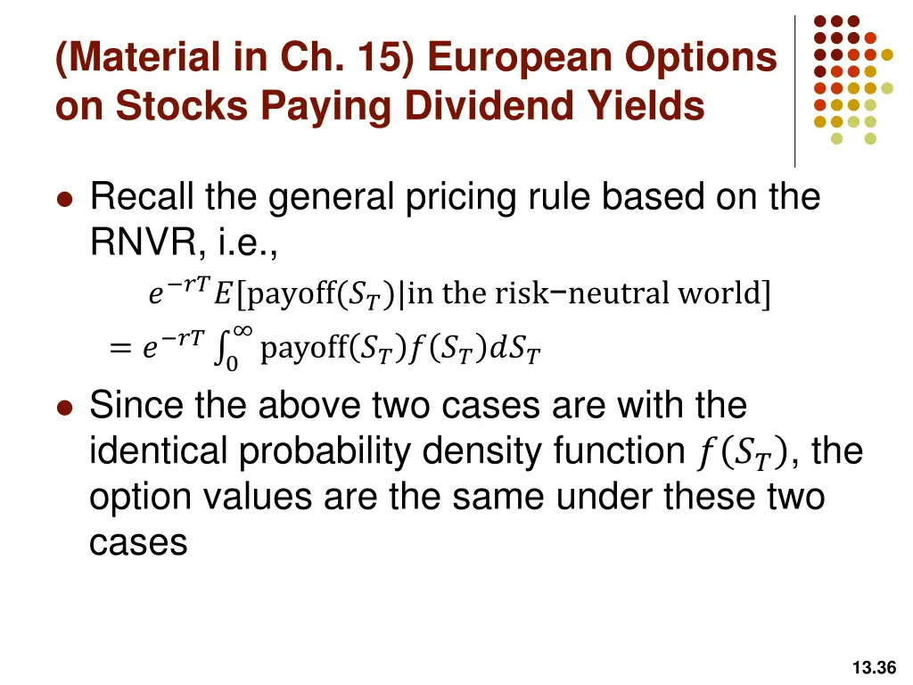 material in ch 15 european options on stocks 1