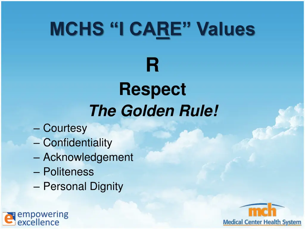 mchs i ca r e values