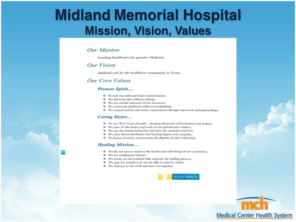 midland memorial hospital mission vision values