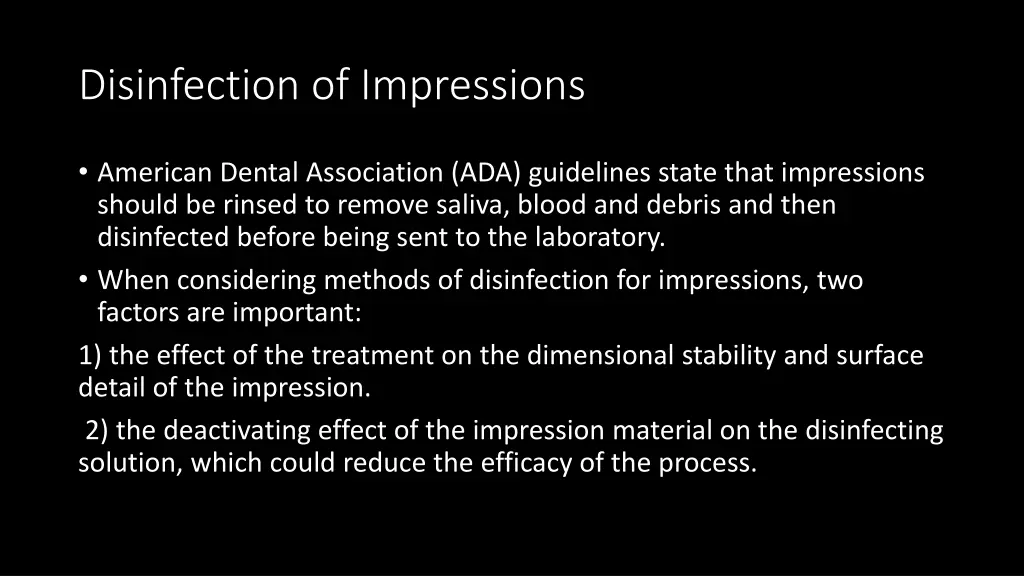 disinfection of impressions