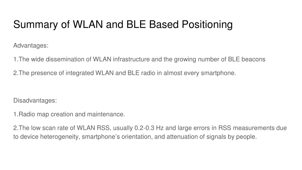 summary of wlan and ble based positioning