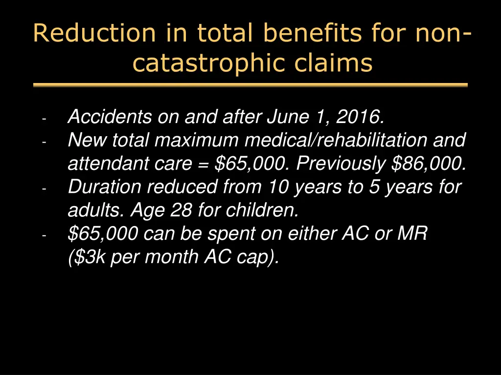 reduction in total benefits for non catastrophic