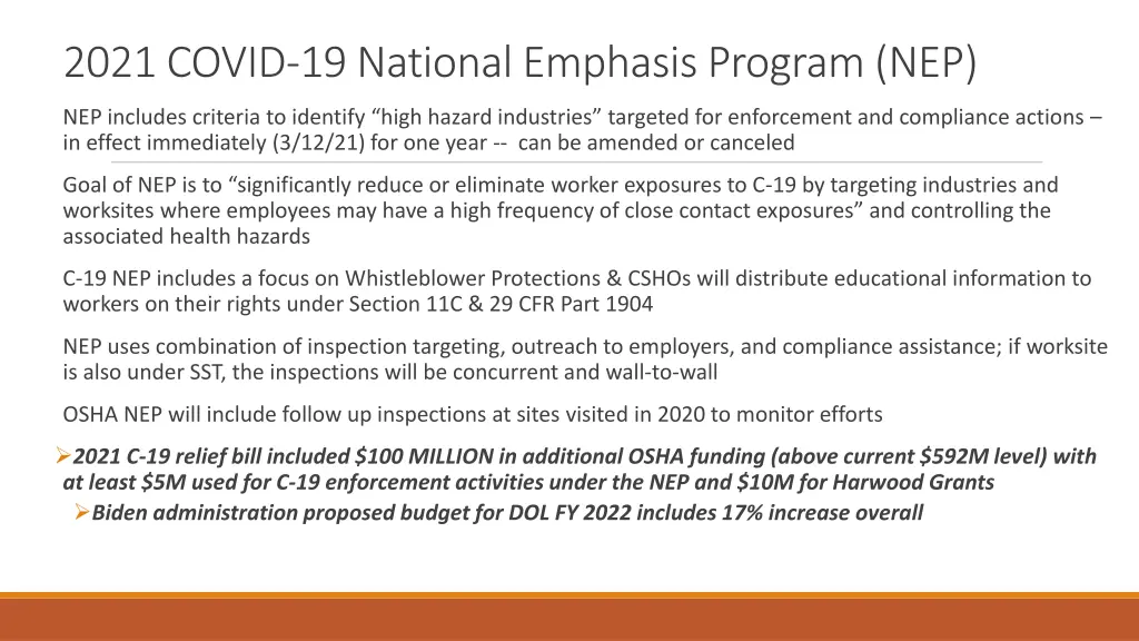2021 covid 19 national emphasis program nep
