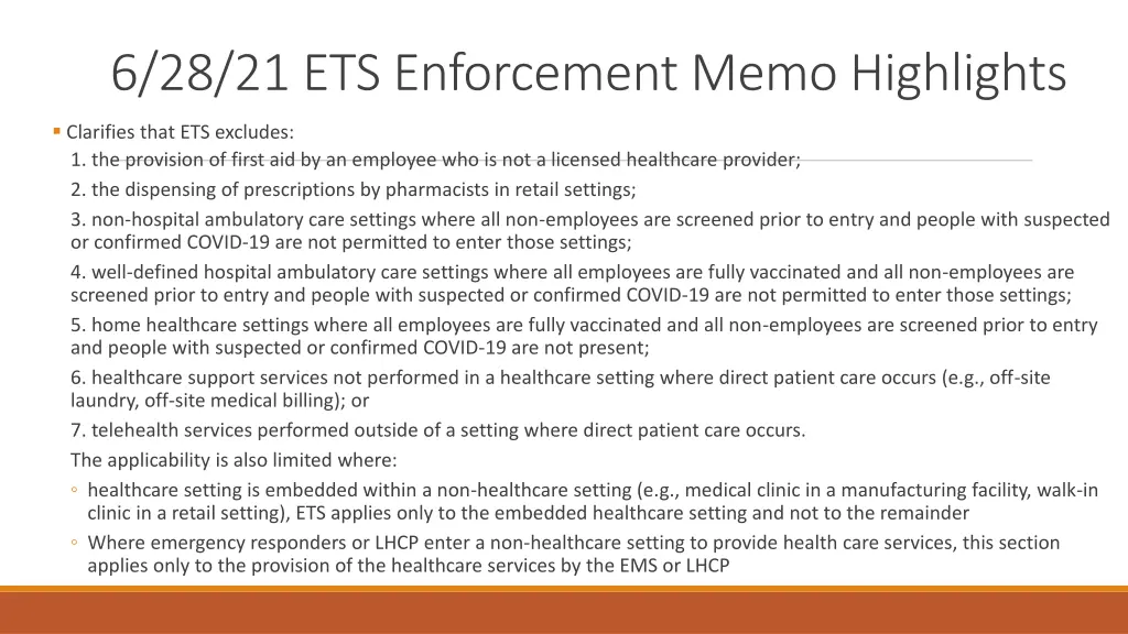 6 28 21 ets enforcement memo highlights