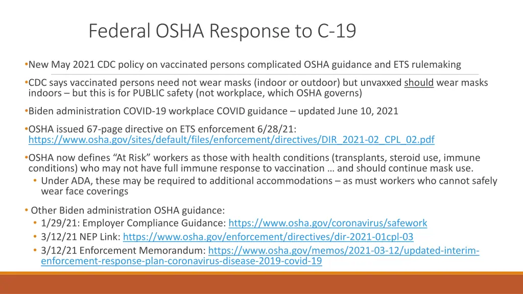 federal osha response to c 19