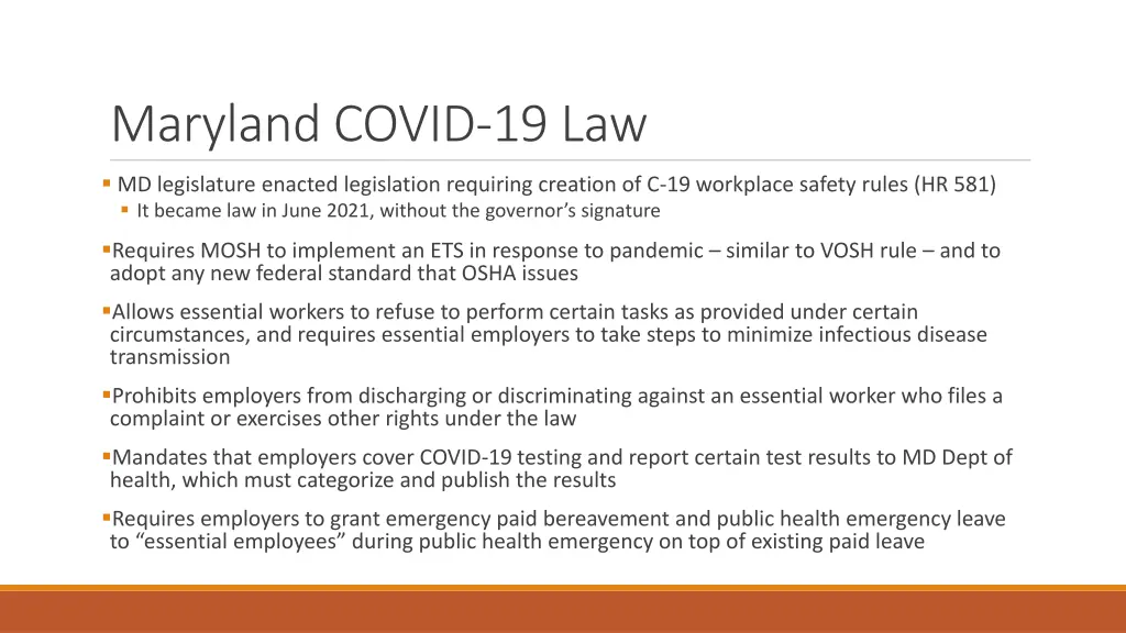 maryland covid 19 law