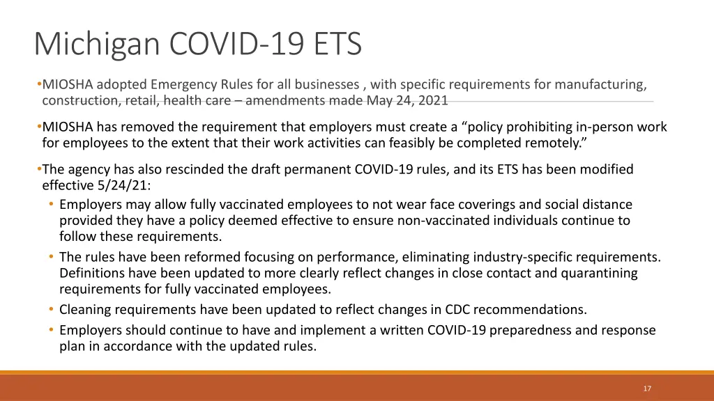 michigan covid 19 ets