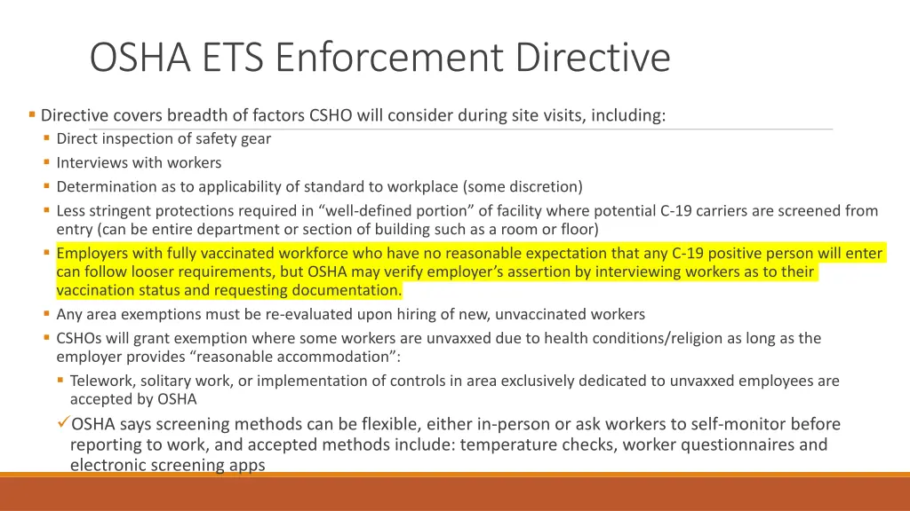 osha ets enforcement directive