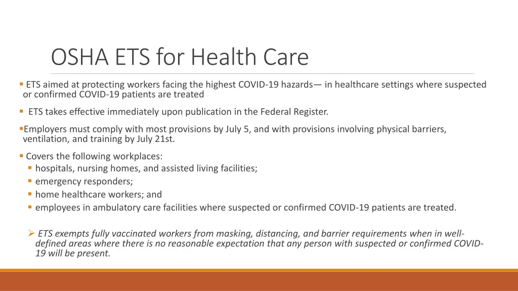 osha ets for health care