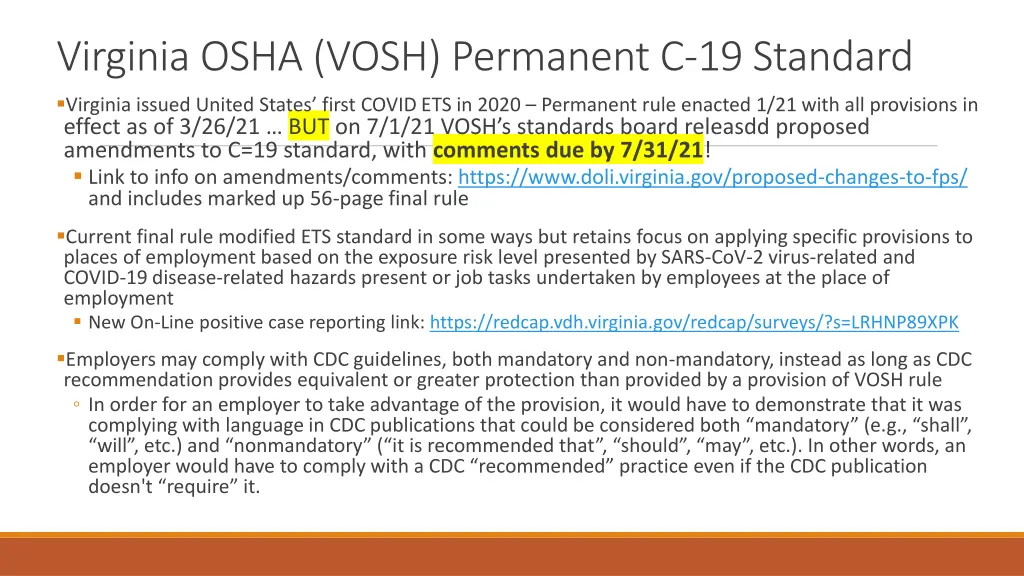 virginia osha vosh permanent c 19 standard