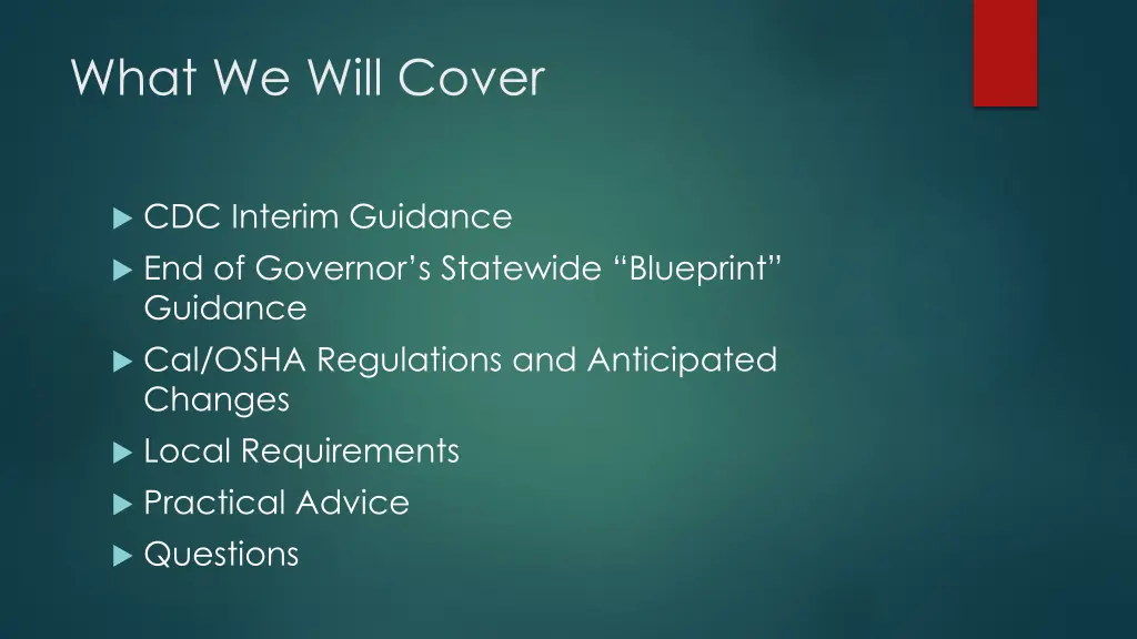 what we will cover