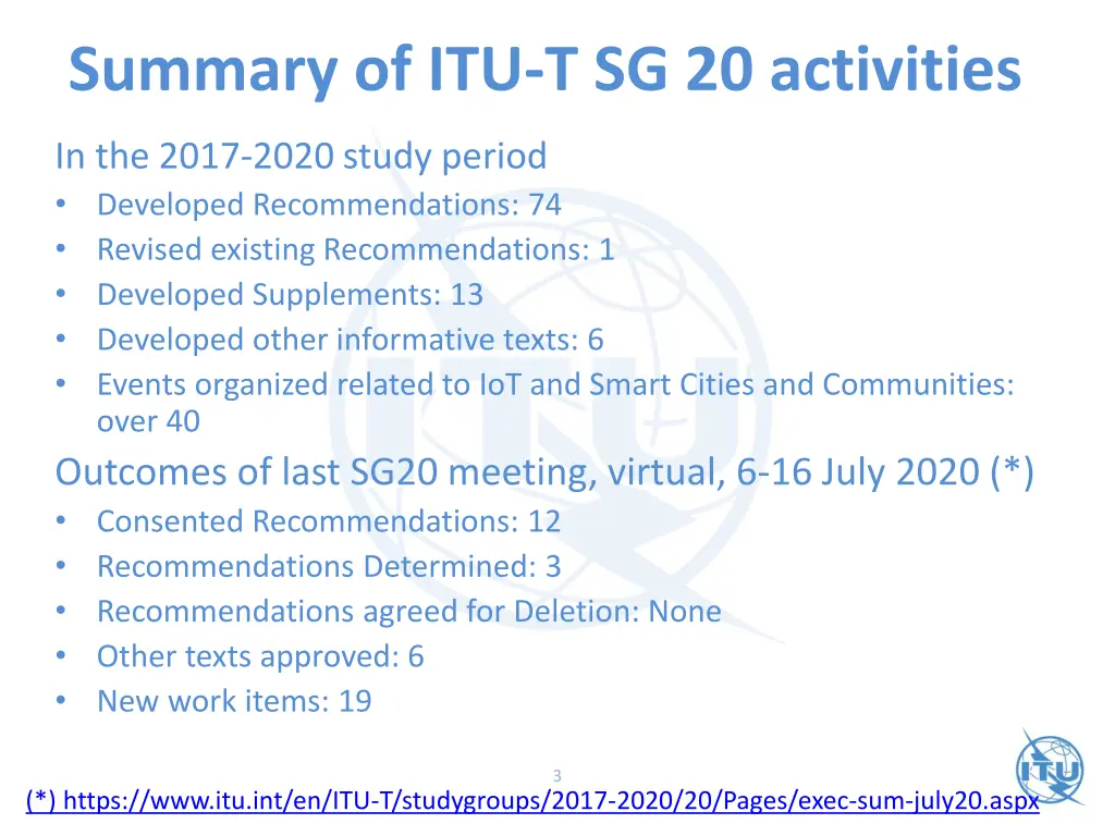 summary of itu t sg 20 activities