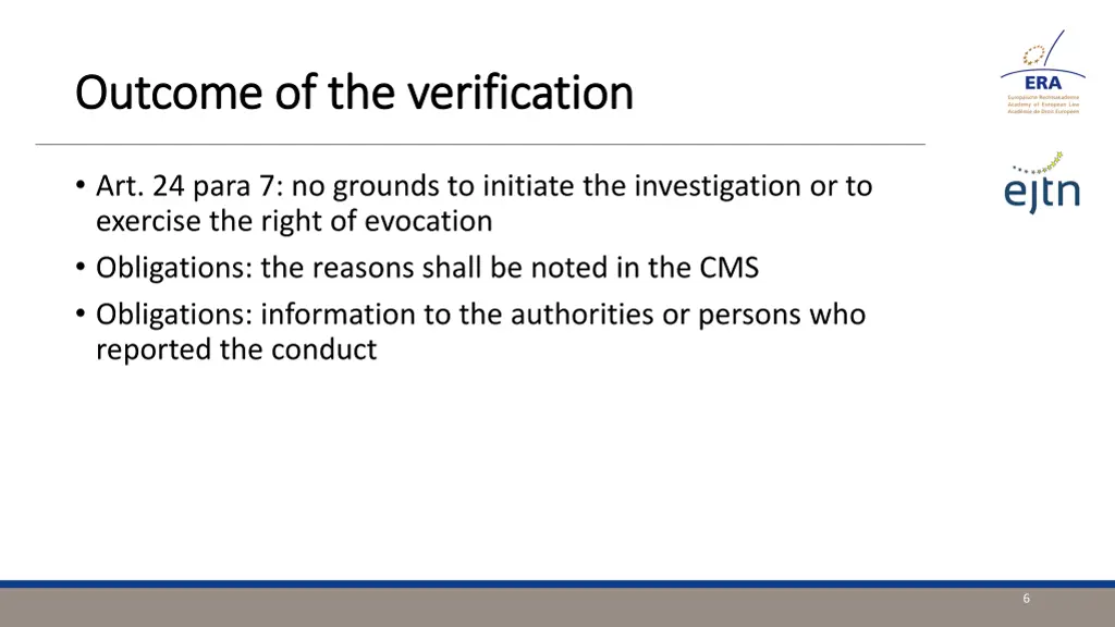 outcome of the verification outcome
