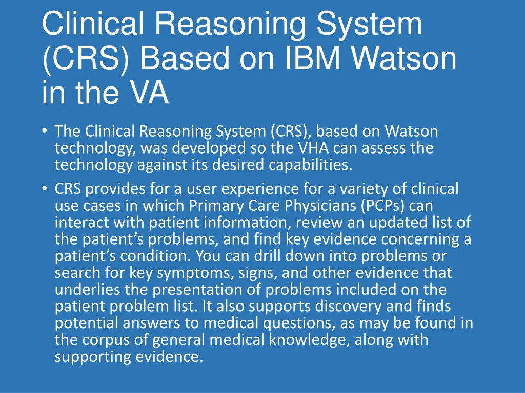 clinical reasoning system crs based on ibm watson