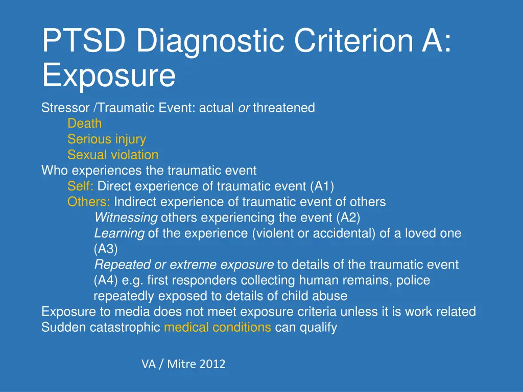 ptsd diagnostic criterion a exposure stressor