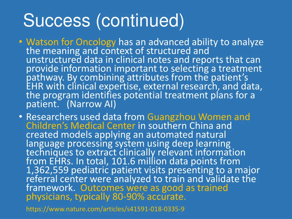 success continued watson for oncology