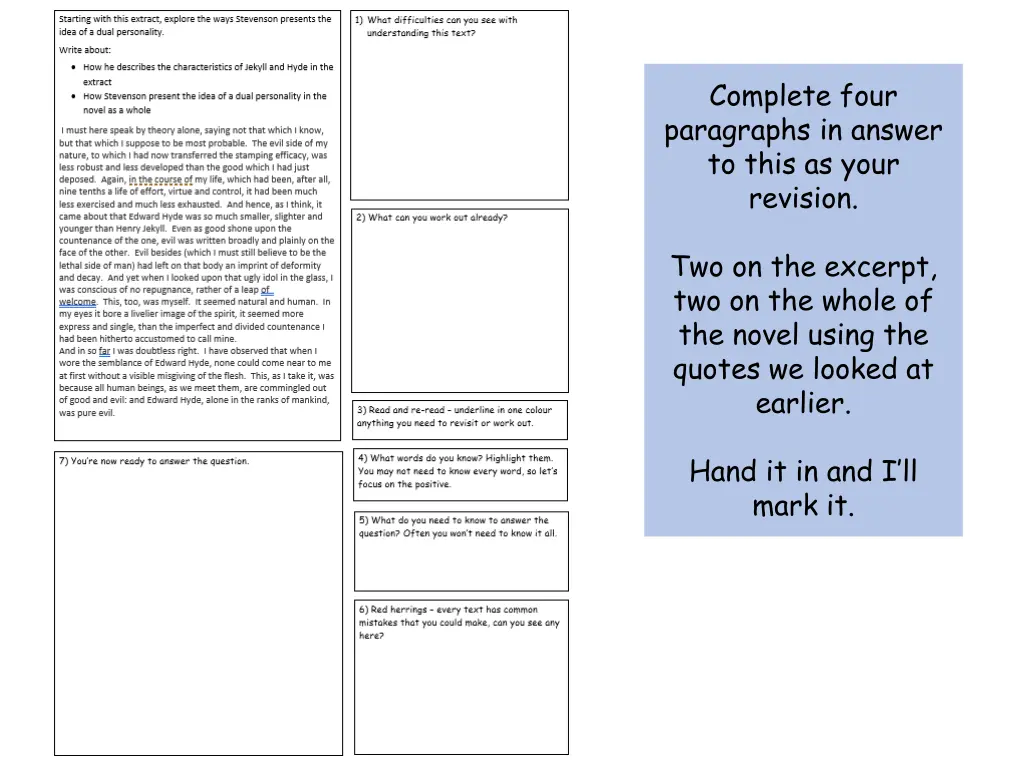 complete four paragraphs in answer to this