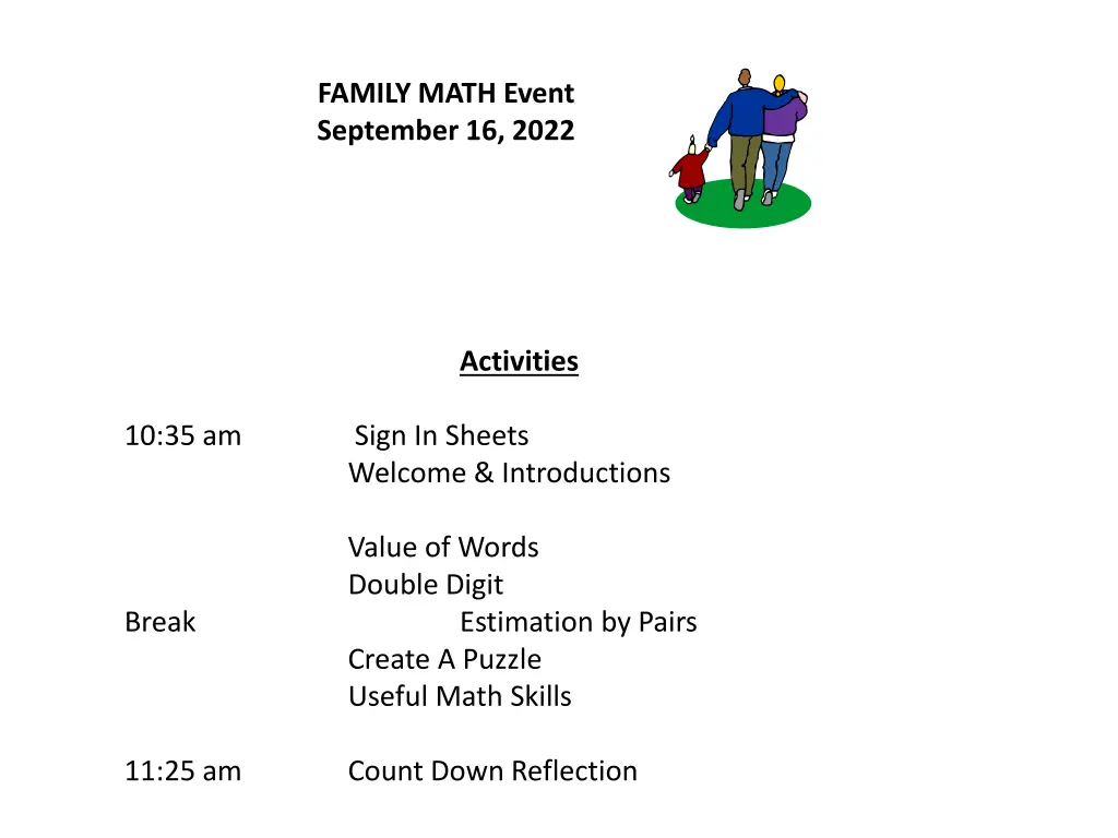family math event september 16 2022
