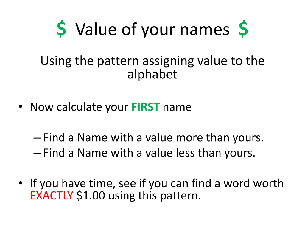 value of your names