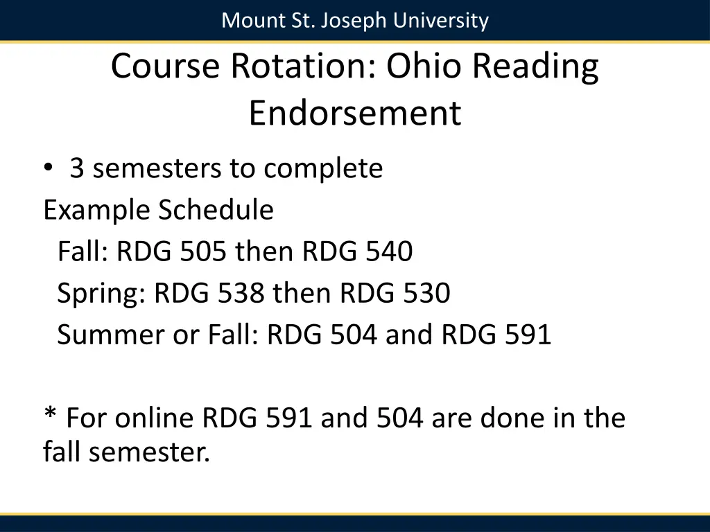 mount st joseph university course rotation ohio