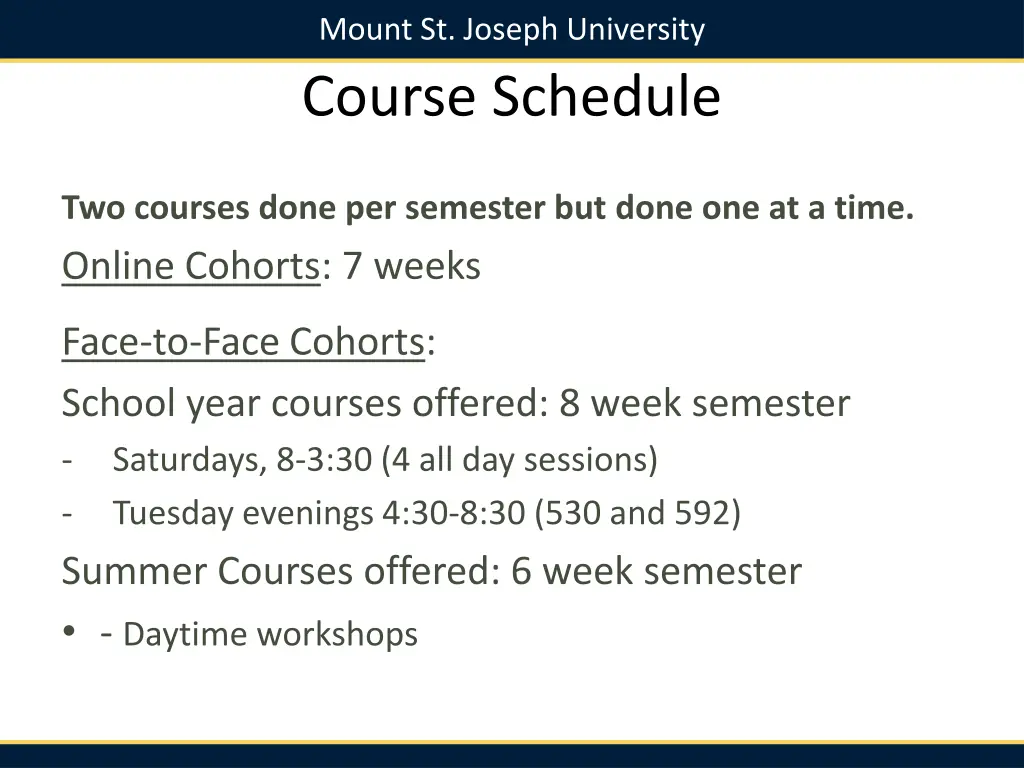 mount st joseph university course schedule