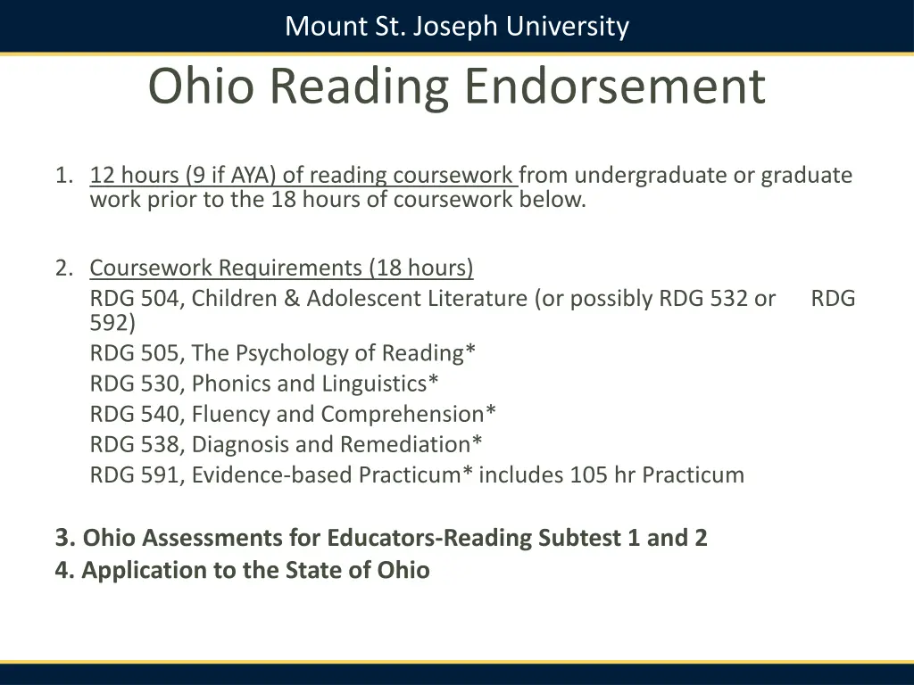 mount st joseph university ohio reading