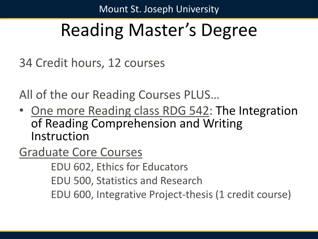 mount st joseph university reading master s degree