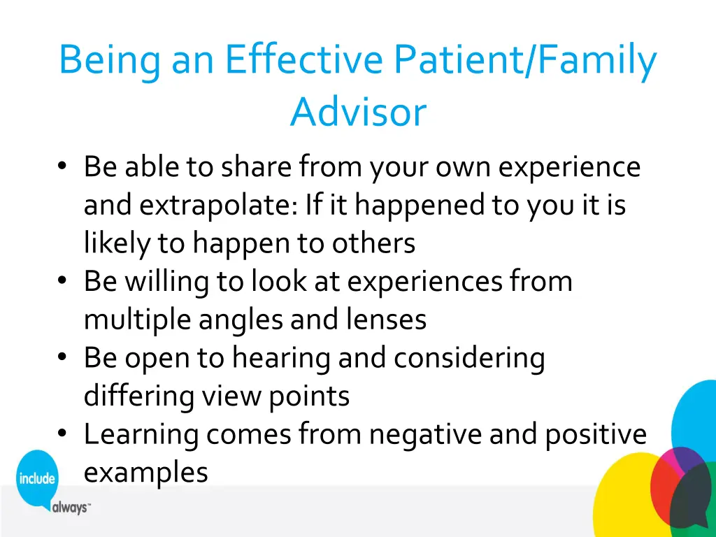 being an effective patient family advisor be able