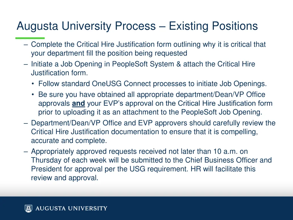 augusta university process existing positions