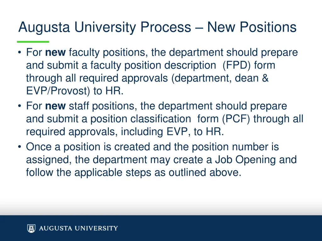 augusta university process new positions