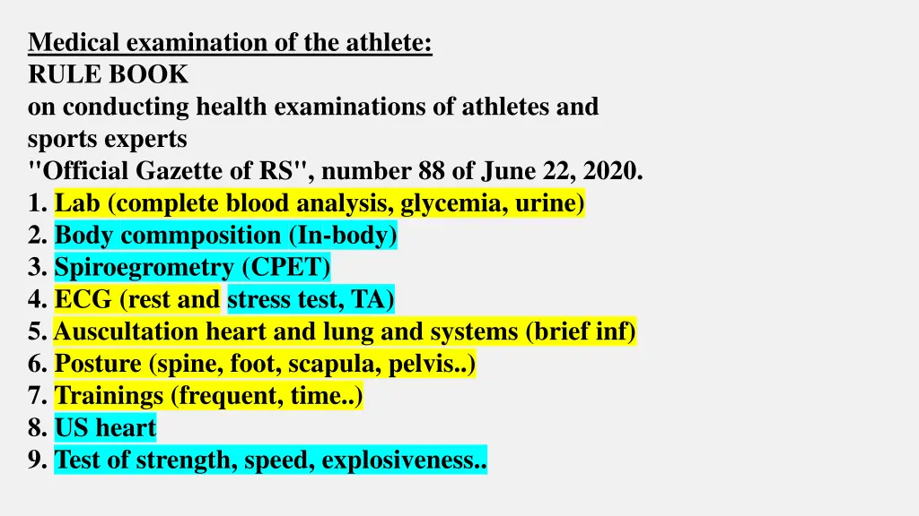 medical examination of the athlete rule book