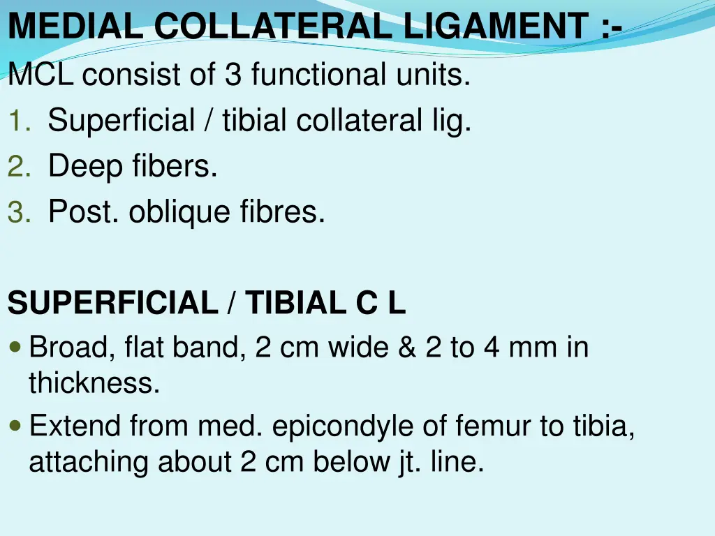 medial collateral ligament mcl consist