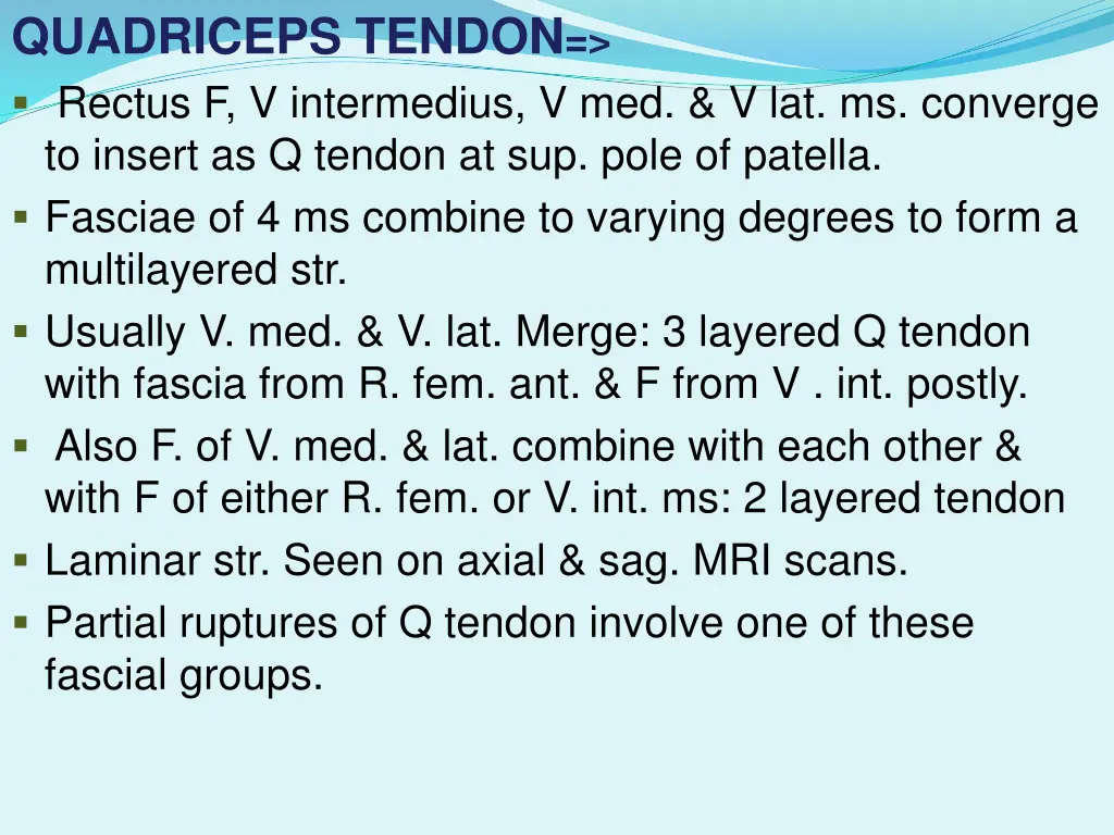 quadriceps tendon rectus f v intermedius