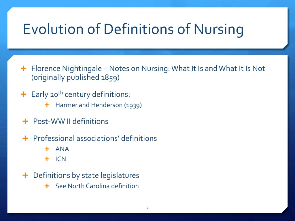 evolution of definitions of nursing
