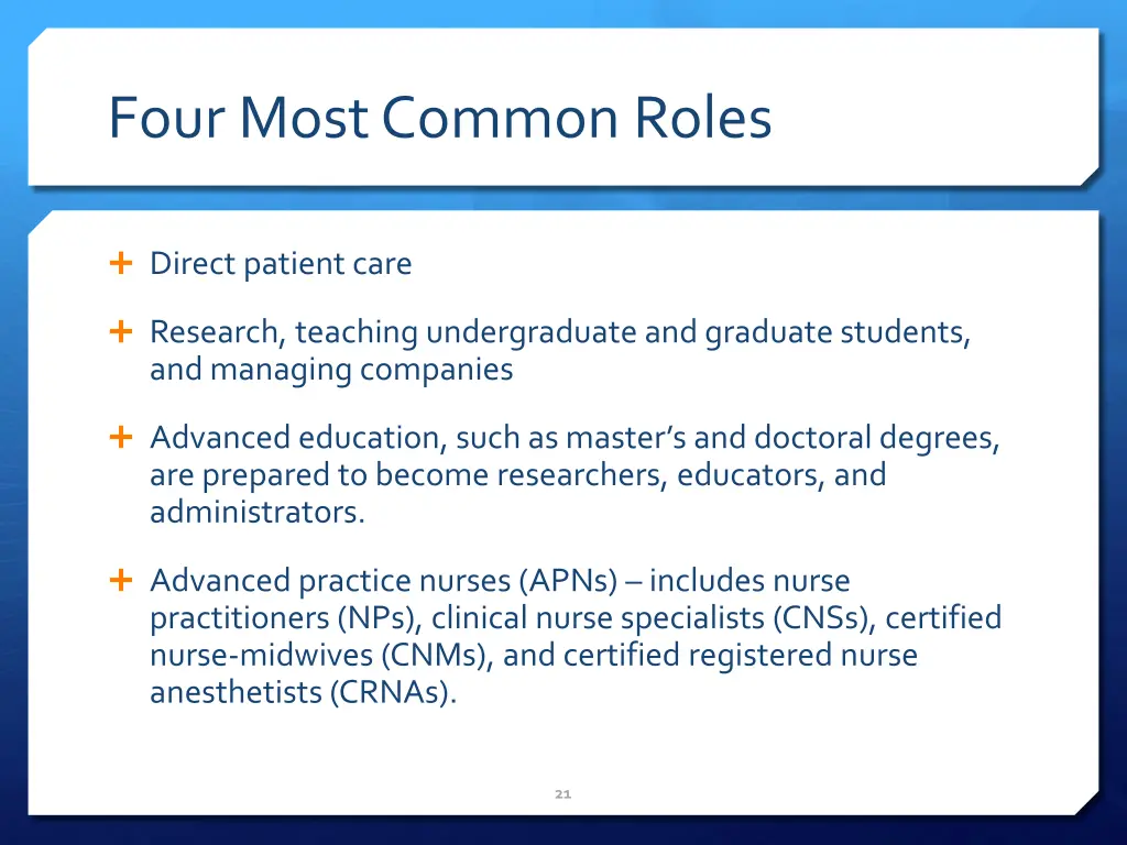 four most common roles