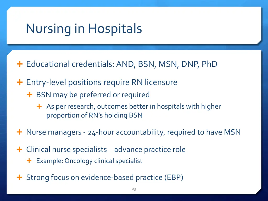 nursing in hospitals